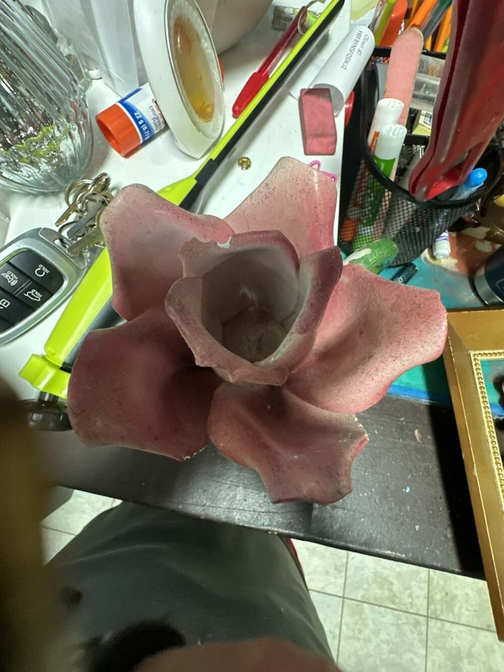 Capodimonte Pink Flower Candle Holder